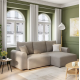 Canapé d'angle méridienne réversible JO tissu velours côtelé beige