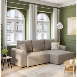 Canapé d'angle méridienne réversible JO tissu velours côtelé beige