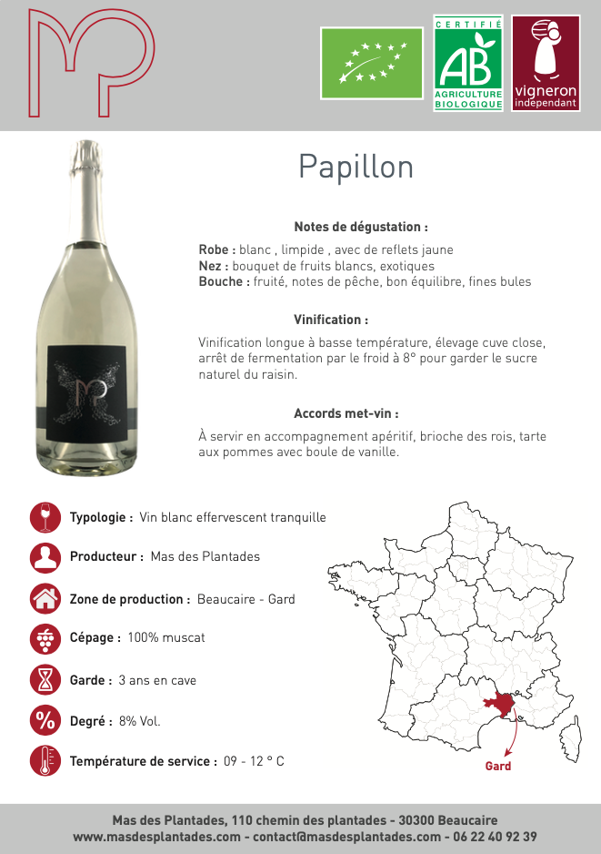 Vin pétillant muscat Papillon